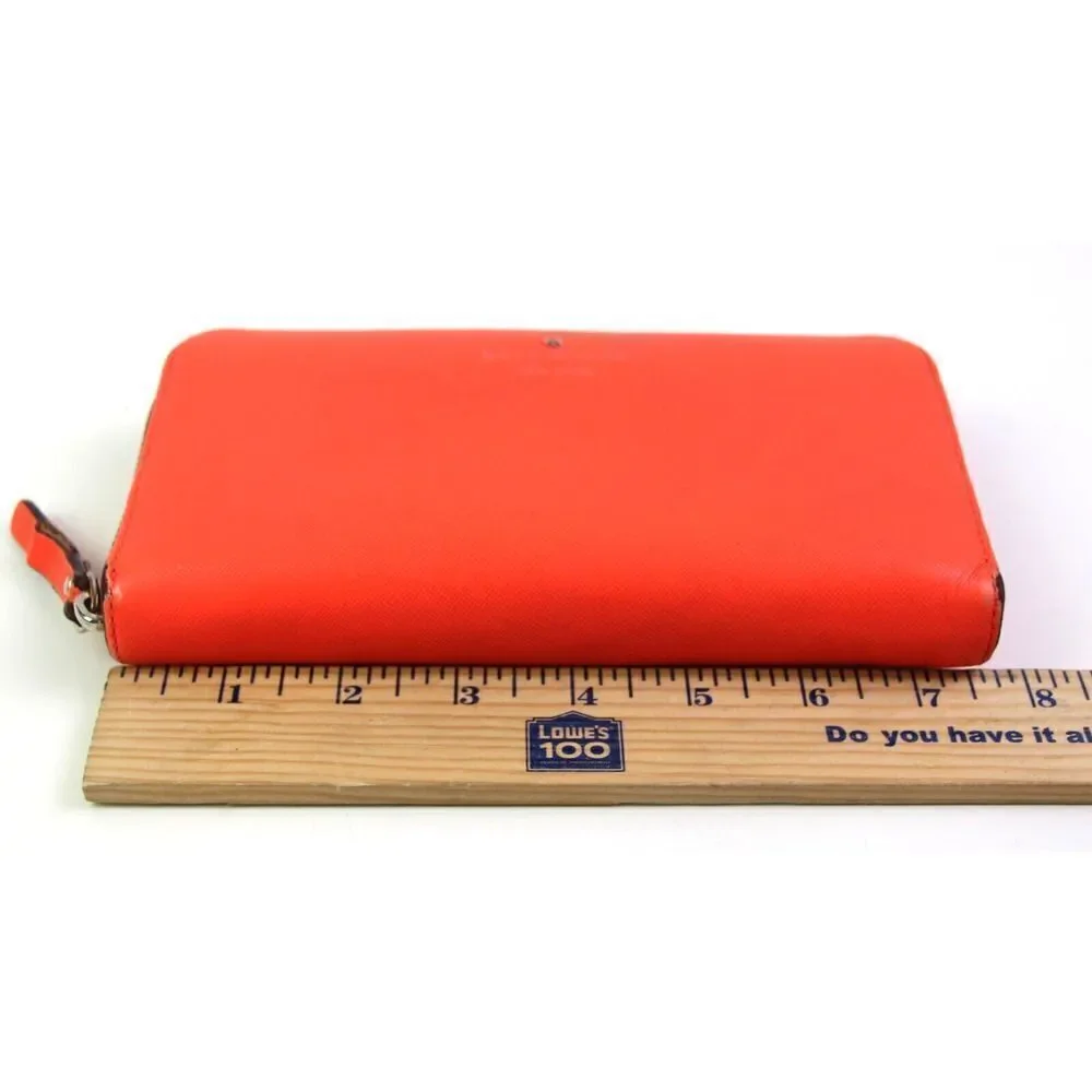 kate spade new york RED GENUINE LEATHER LOGO ZIP AROUND ID CARD WALLET CLUTCH